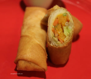 whole and sliced vegetable egg roll
