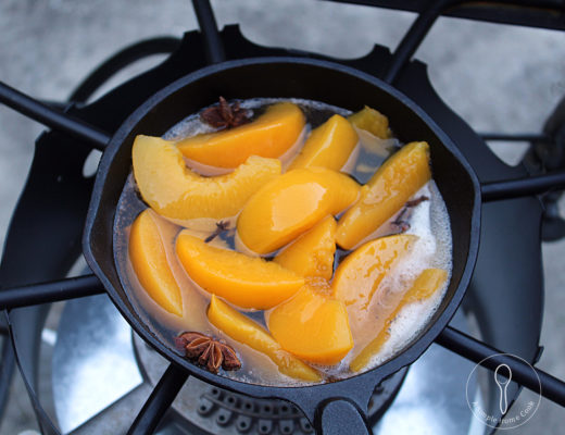 spiced peaches in cast iron skillet