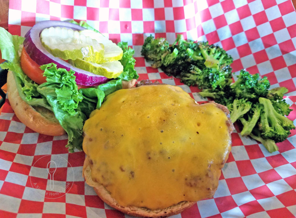 Pigeon Mountain Grill cheeseburger and brocolli