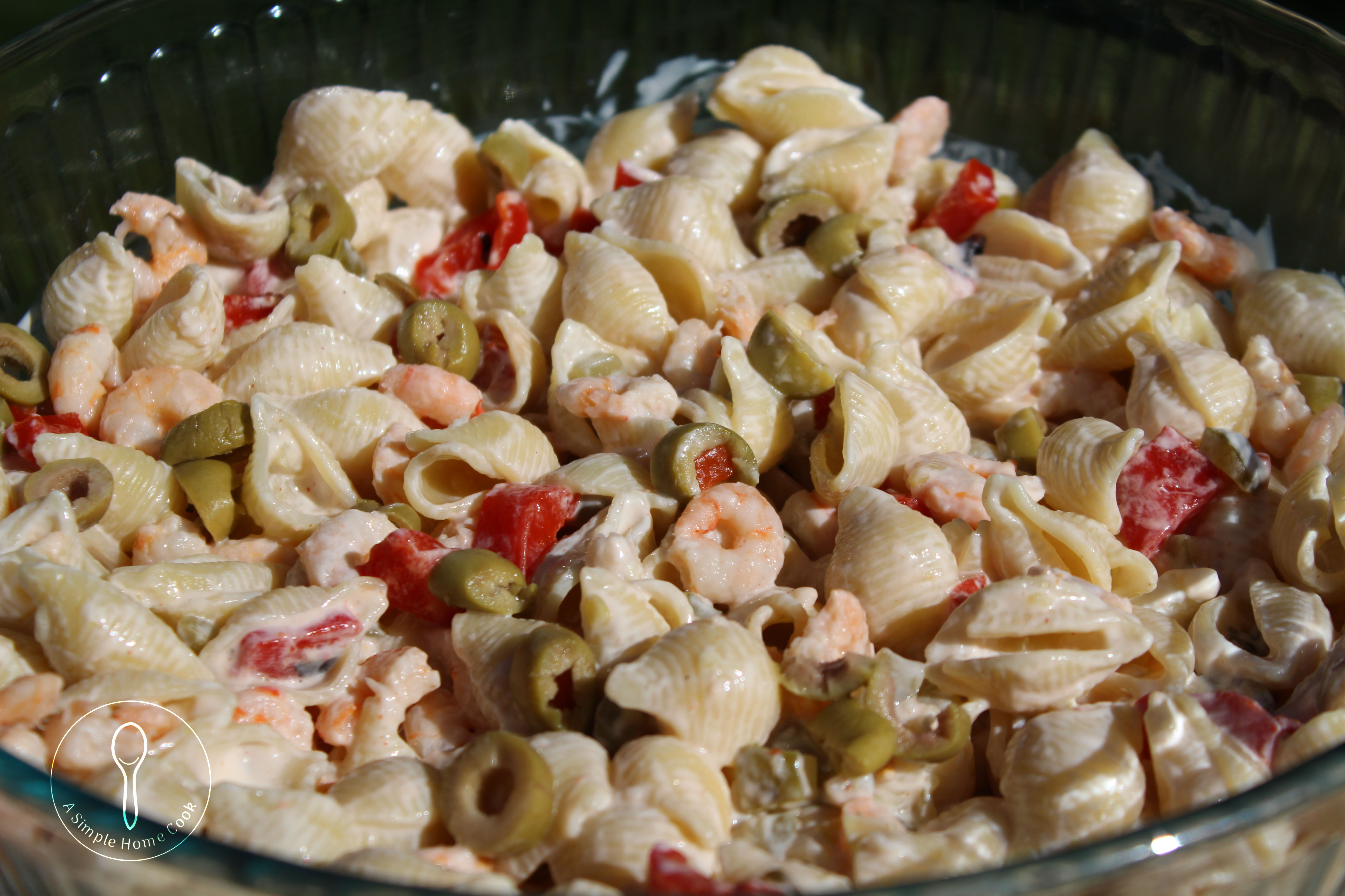 pasta salad with shrimp and olives
